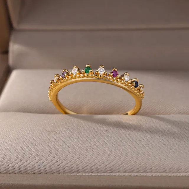 Billede af Crown Zirkonia Ring 18K Guldbelagt