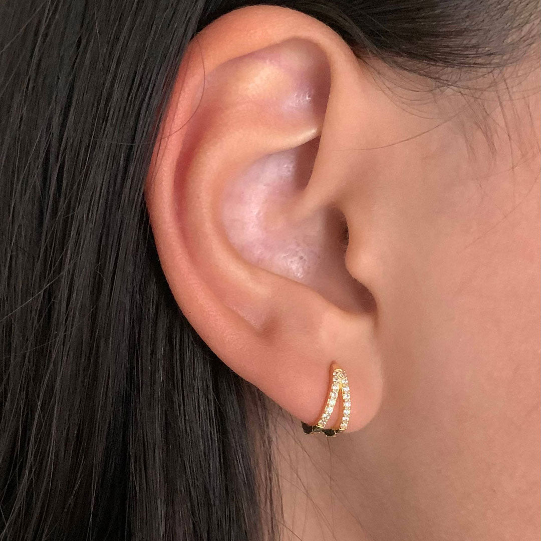 Billede af Small Double Zirkonia Hoops 925 Sølv 18K Guldbelagt