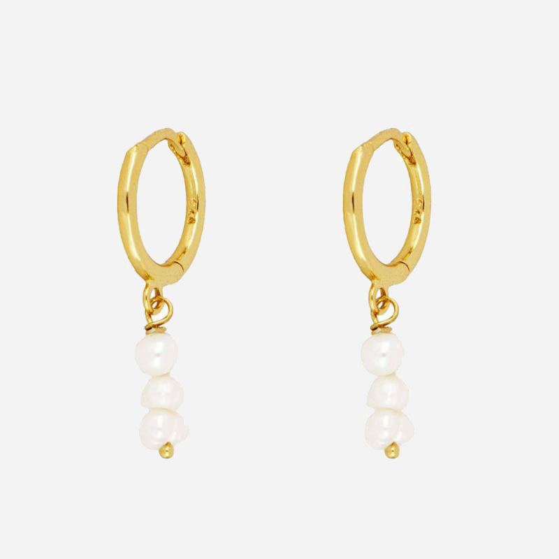 Billede af Small Freshwater Pearl Hoops 925 Sølv 18K Guldbelagt