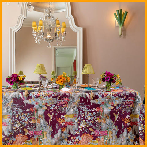 Rebecca Gardner Houses and Parties Lodi Garden Tablecloth in Plum by Brunschwig & Fils