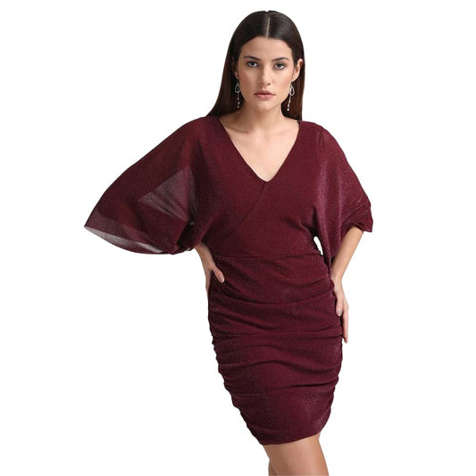 Buy KAZO Purple Structured V Neck Spandex Women's Maxi Dress