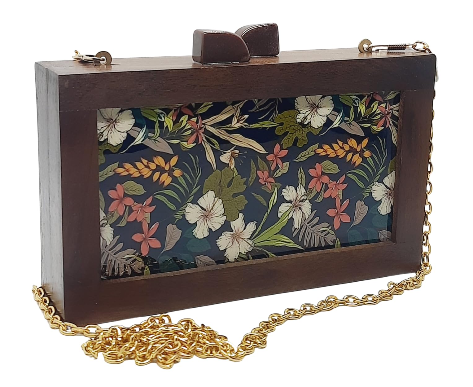 Rainbow lucite inlay wood clutch bag - Goldenbar