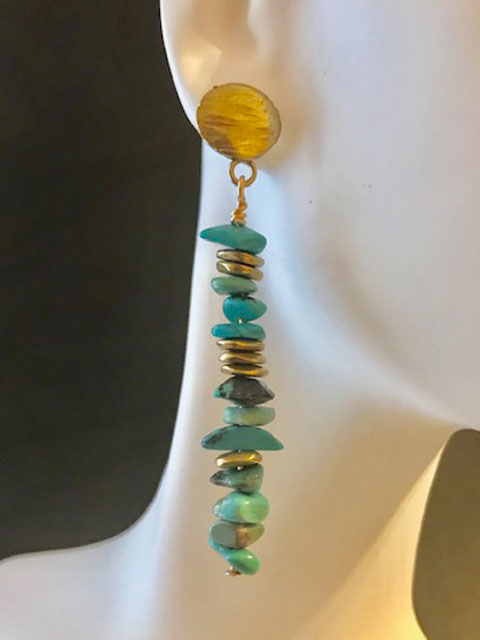 Turquoise chips with brass accents earrings