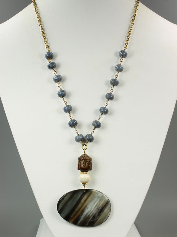 Blue coral and horn pendant necklace