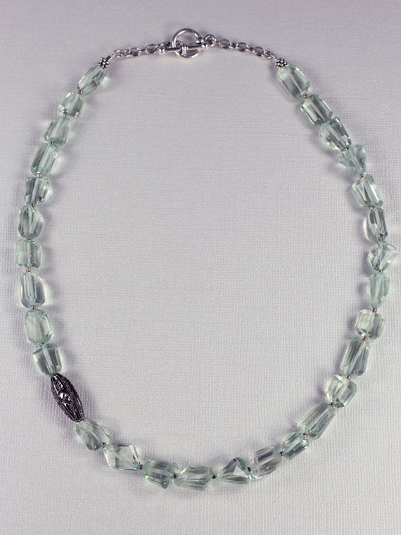 Aquamarine and pave bead necklace