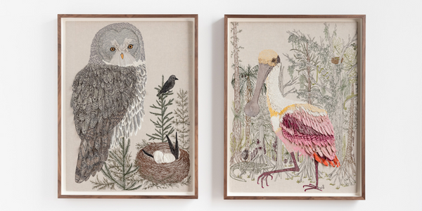 Coral & Tusk Large Scale Bird Embroideries Roll & Hill