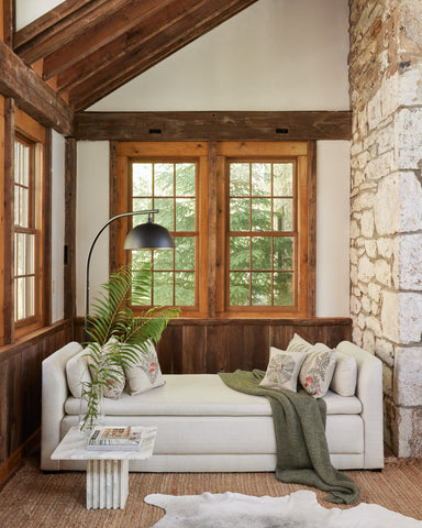 Sun room with Coral & Tusk mushroom throw pillows