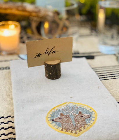 Lela Rose custom coral & Tusk place setting table linens collaboration