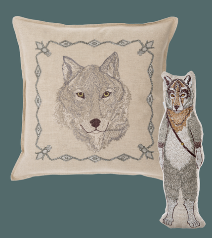 Wolf pillow and doll silhouettes