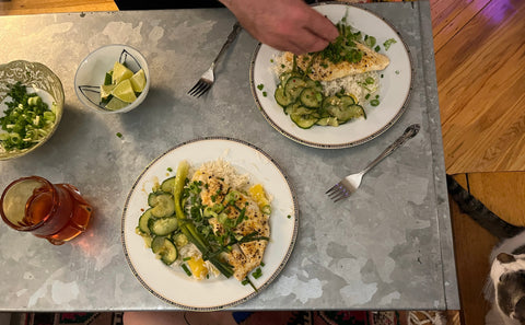 Cucumber Salad on table