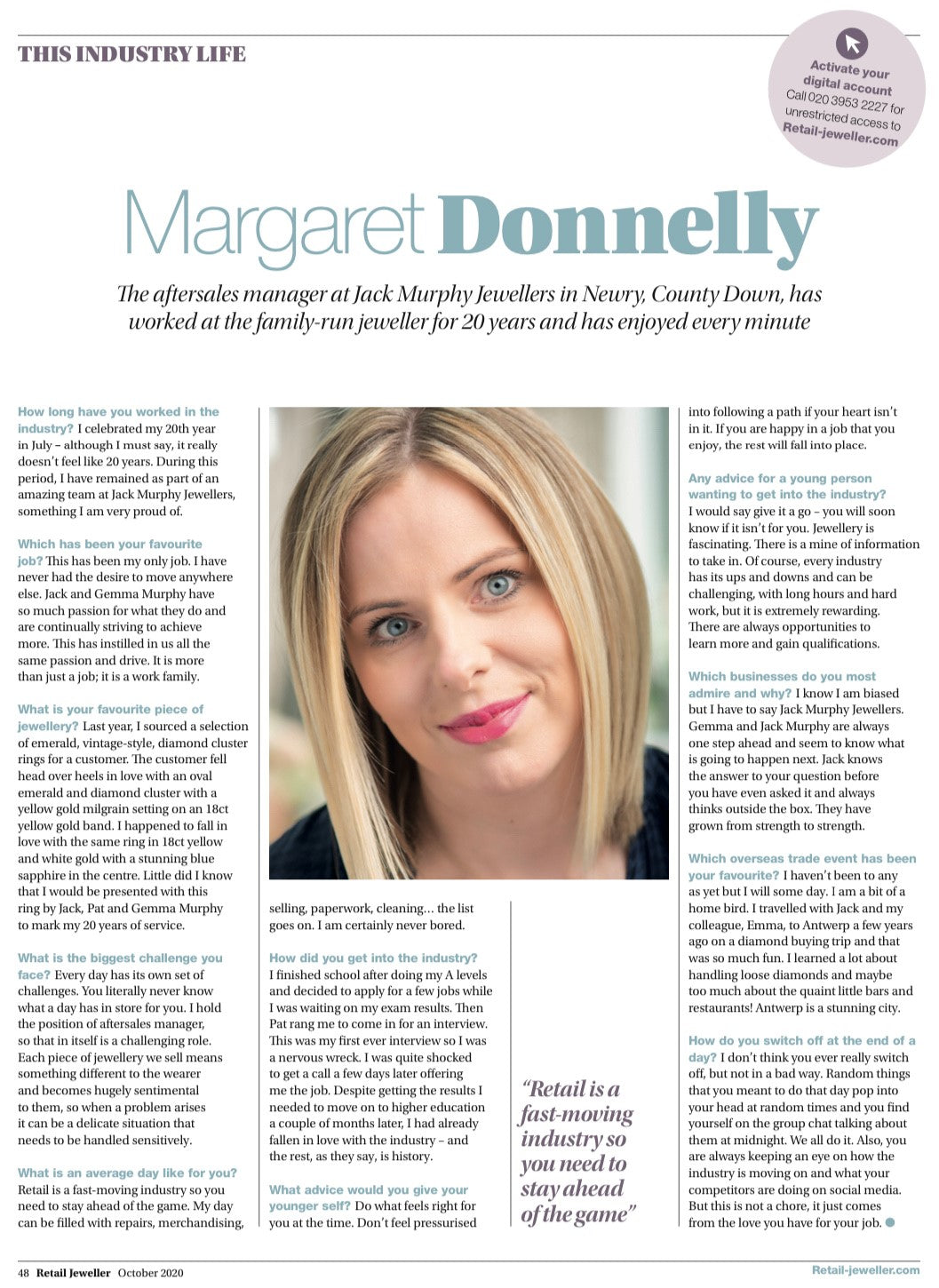 Celebrating 20 Years: Aftersales Manager, Margaret Donnelly Chats to Retail Jeweller Magazine