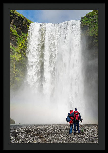Enjoying Skogafoss Waterfall In Iceland - Framed Print