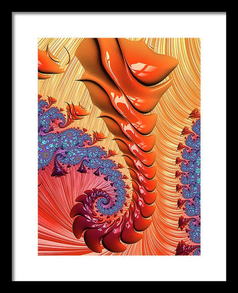 Fractal Spiral Warm Orange And Red Tones - Framed Print