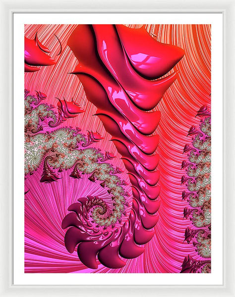 Pink And Red Trippy Fractal Spiral - Framed Print