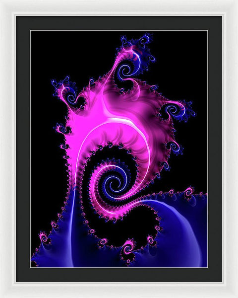 Purple And Blue Spiral Fractal Art - Framed Print