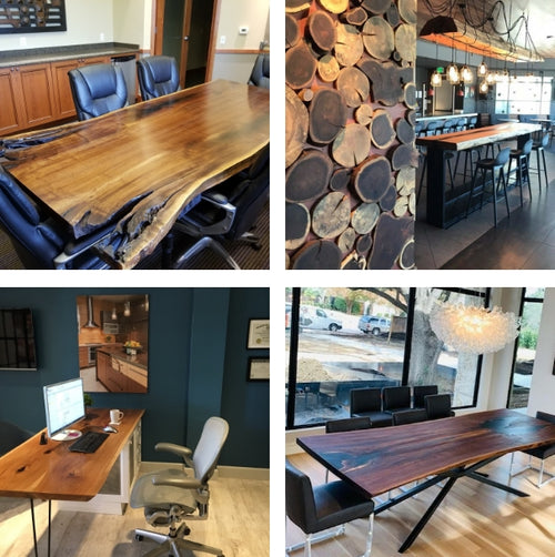 examples of commercial live edge tables and desks