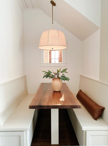 custom table top with white benches