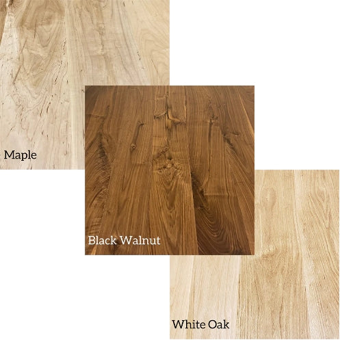 Different species of wood - Maple, Black Walnut, and White Oak