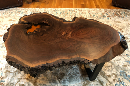 Walnut Wood Round Coffee Table With Bark