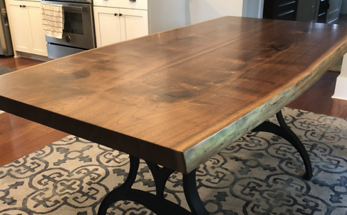 Live Edge Bookmatched table in dining room
