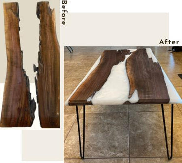 Before and After image of a Wood Table Top Project