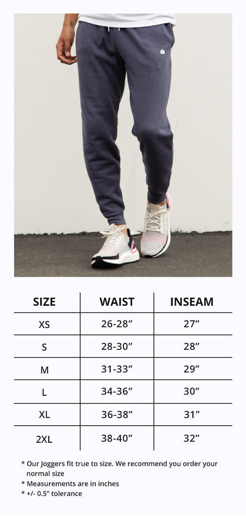 Jogger Pants Size Chart