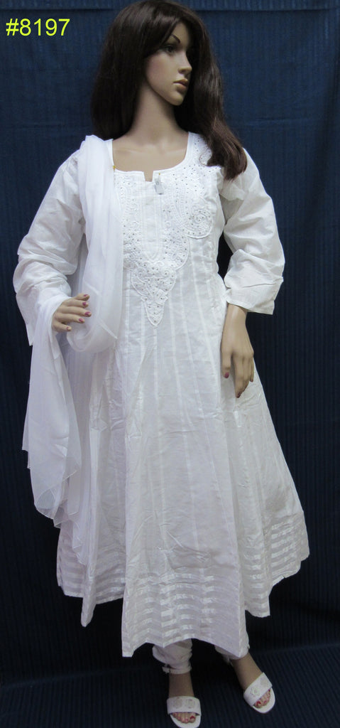 white salwar kameez with colorful dupatta