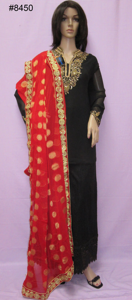 black salwar suit with red dupatta