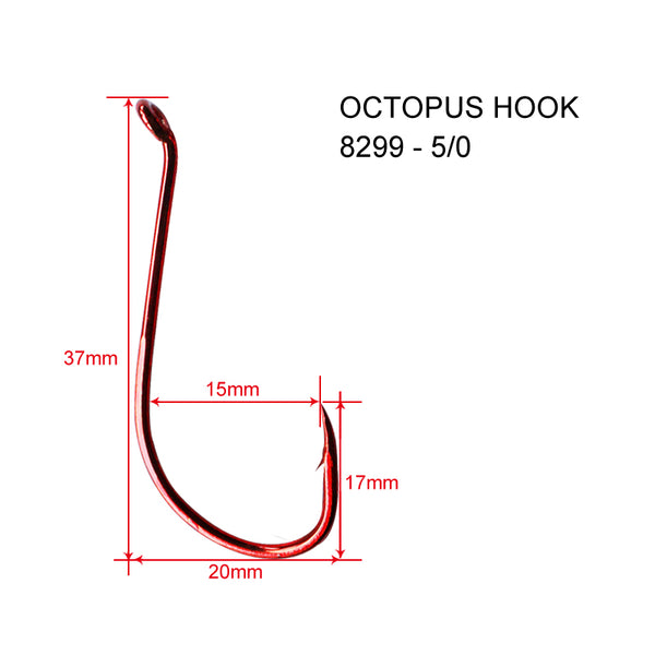 50 x #8/0 Chemically Sharpened Octopus Hooks Fishing Tackle