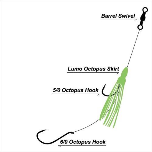 10X Masterpro Reef & Snapper Running Lumo Fishing Skirt Rigs Double Octopus  Hooks