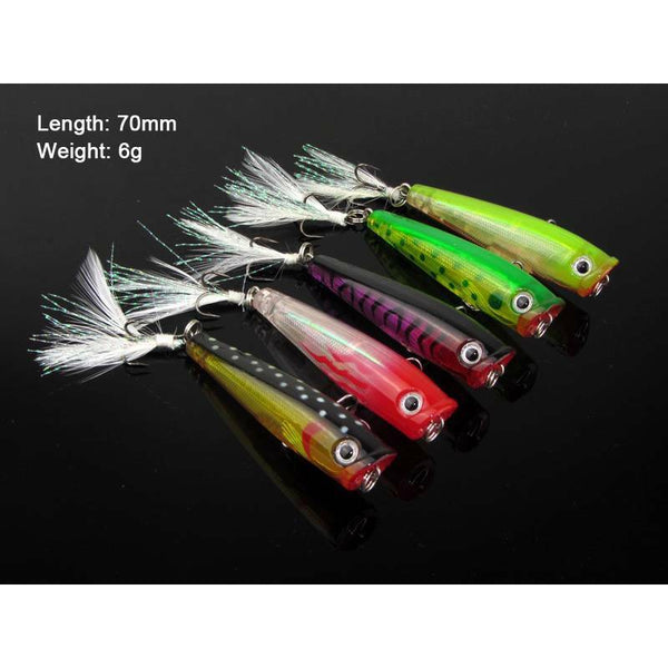 5 X Transparent Popper Lures Fishing Tackle 7cm A