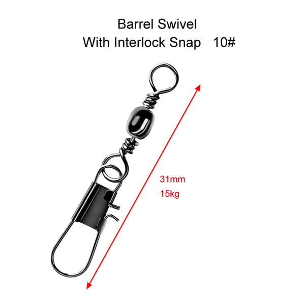 50 x Barrel Swivels+InterlockSnap Size 8# Fishing Tackle