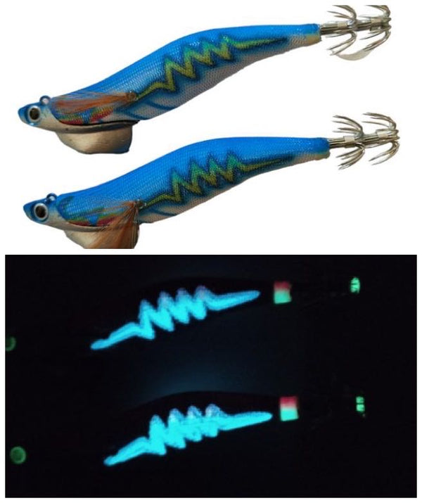 2pcs Squid Jigs Shrimp jig Luminous body Glow in Dark 3.0, 3.5