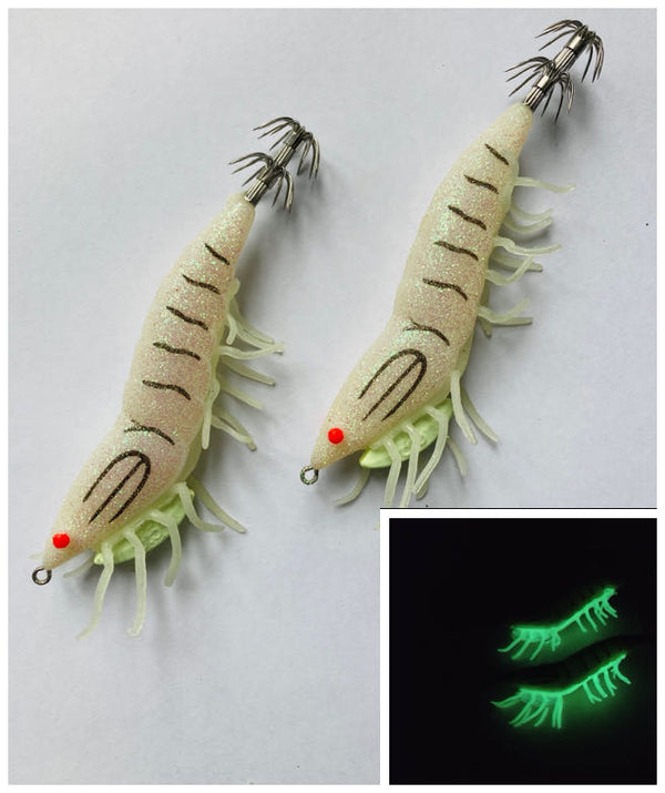 2 x Shrimp Fishing Lures Luminous Leg Squid Jigs 3.5 Green