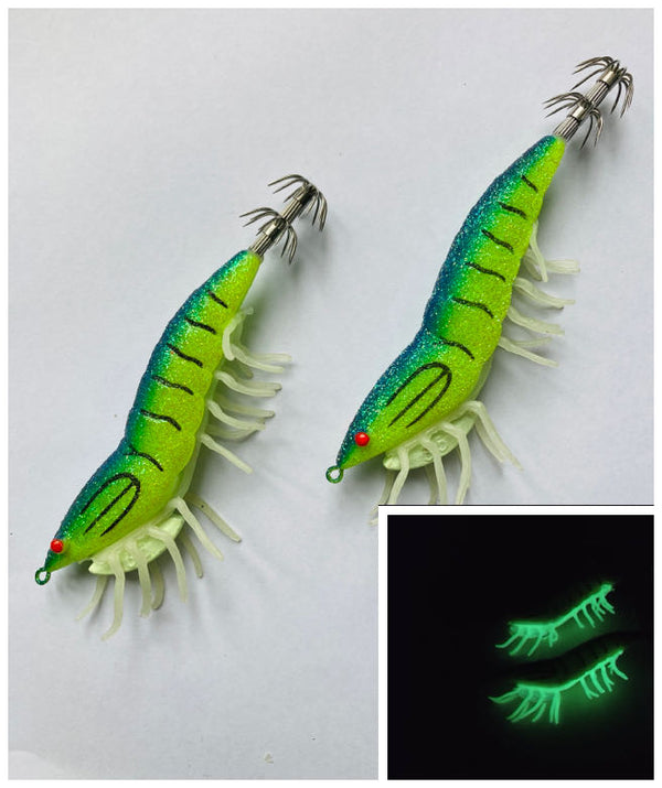 2 x Shrimp Fishing Lures Luminous Leg Squid Jigs 3.5 White