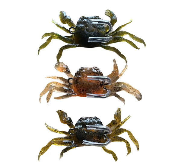 3 x Artificial Simulation Soft Plastic Crab 3D Lure 32g Hook 3 Colours Fishing  Tackle