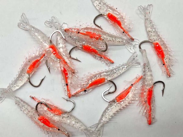 Azura 20pcs Soft Plastic Yellow mini Shrimp Fishing Lure with hooks 40mm