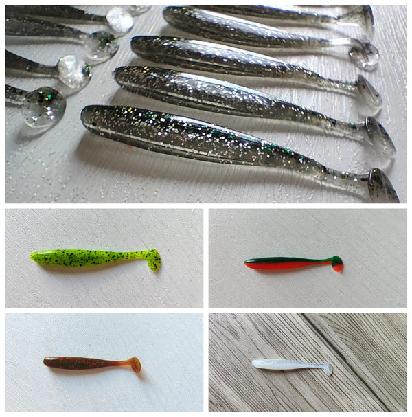 40pcs 7cm 2g shed paddle tail + 10pcs jig heads value pack