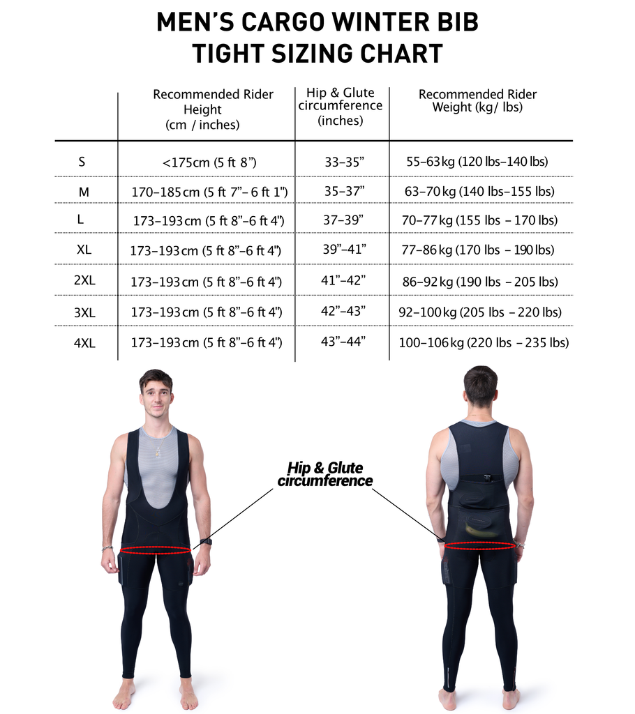 RedWhite Apparel Men's Long Distance Cargo Winter Cycling Bib Tights with  Pockets