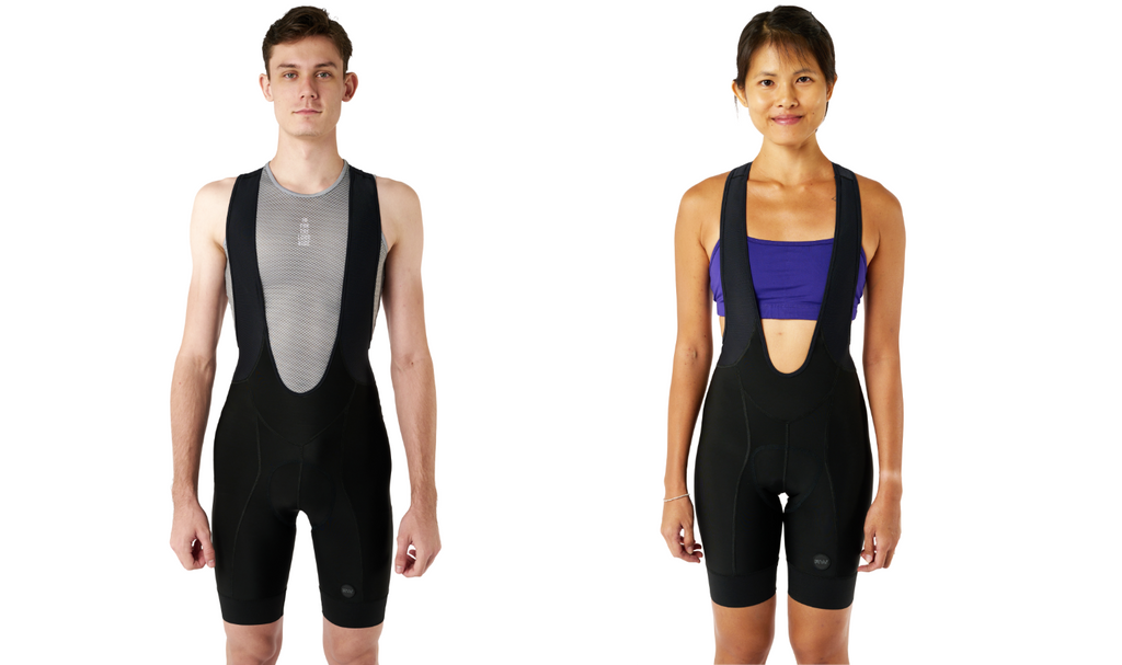 Black Bib Shorts for Long Distance Cycling. Available in Men's and Women's versions
