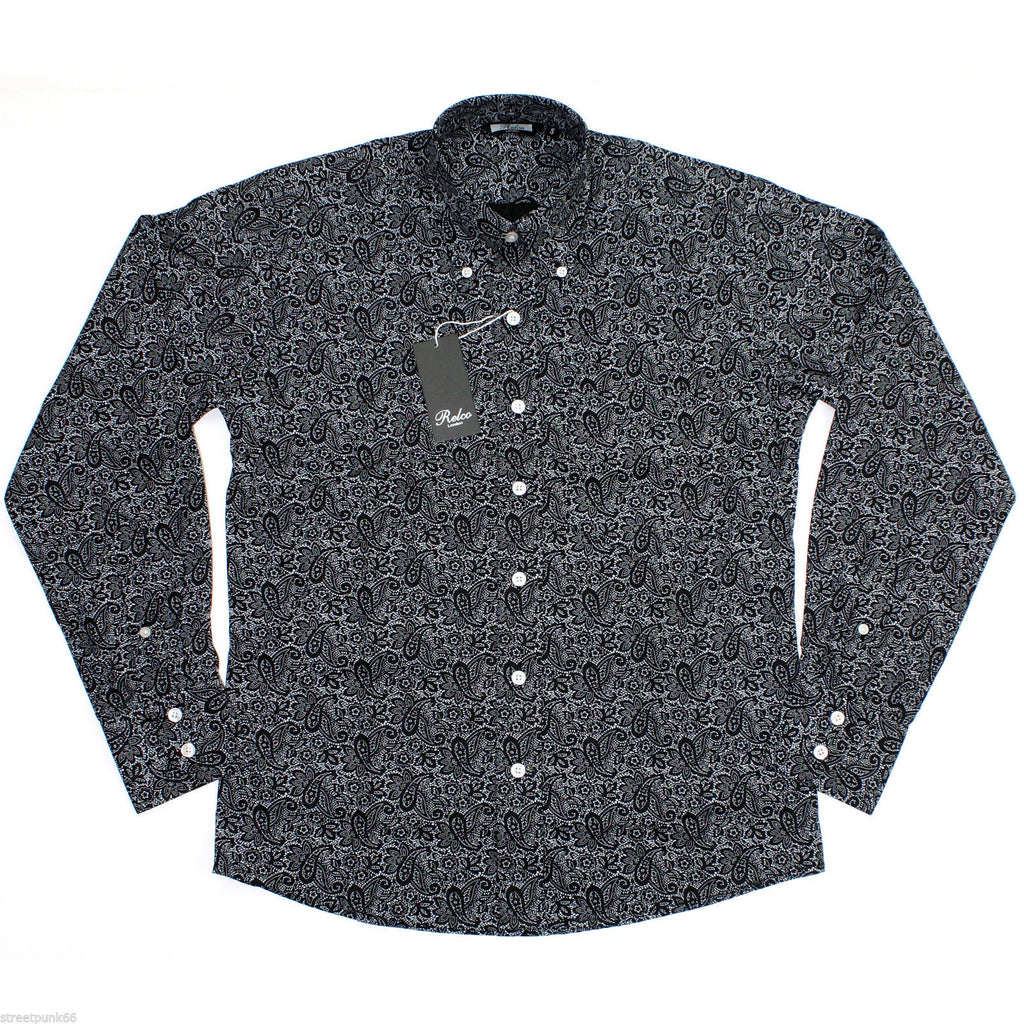 Shirt Paisley Men's Black Casual Vintage - Relco – CXLondon.Com