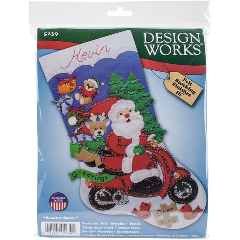 Design Works Felt Stocking Applique Kit 18" Long-Scooter Santa