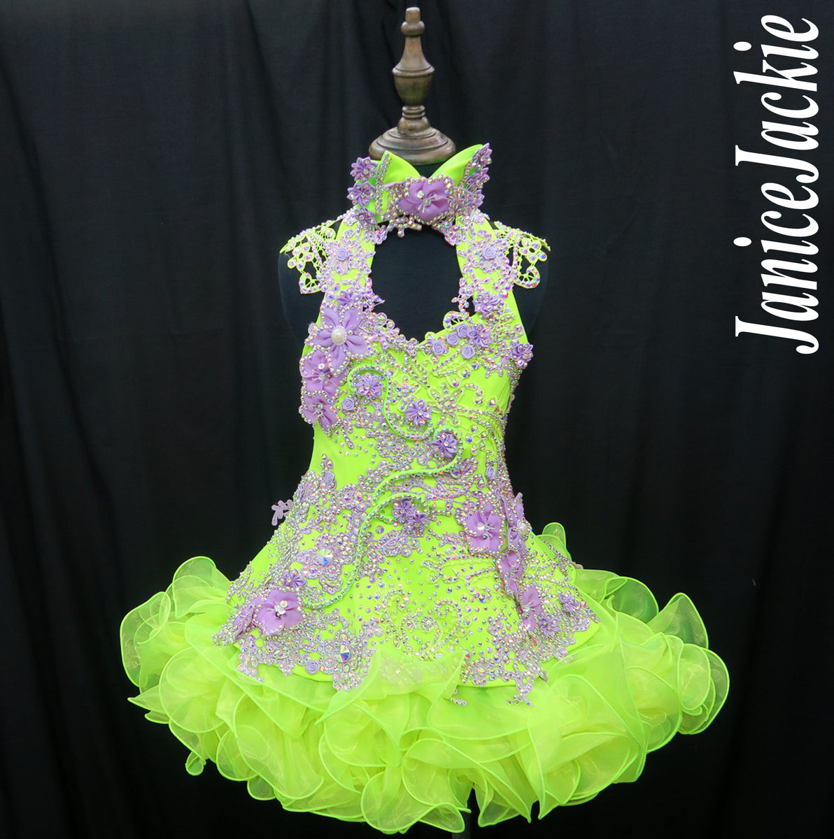 (DRESS EXAMPLE) Halter flared mega glitz national pageant dress. (lime ...