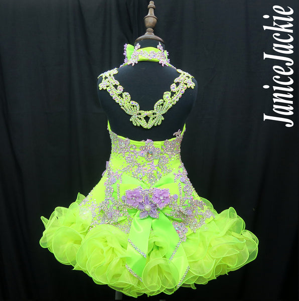(DRESS EXAMPLE) Halter flared mega glitz national pageant dress. (lime ...