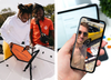 Image on the left, two people enjoying their kayaks. Image on the right, a man takes a selfie with his kayak
