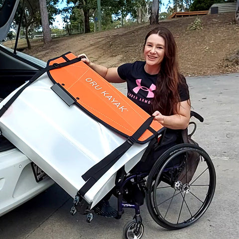 Susan Seipel with Foldable Oru Kayak