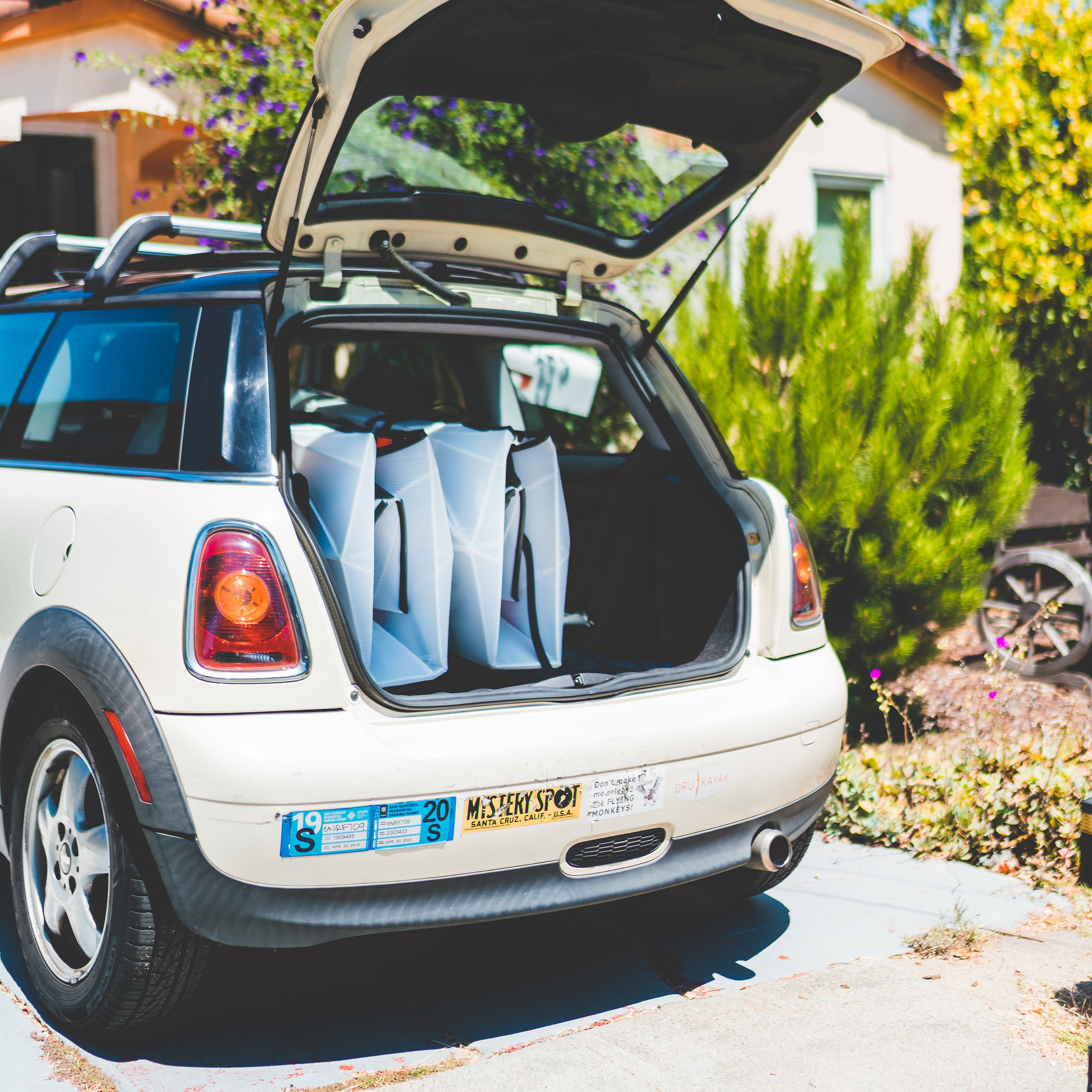 Two folded inlet kayaks in a trunk 