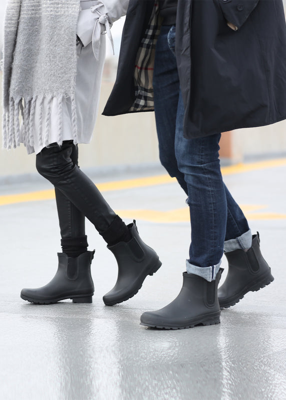 grey ankle rain boots