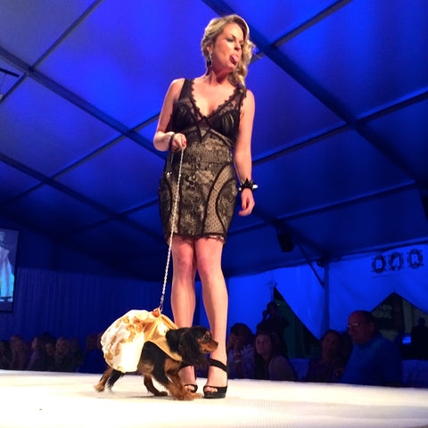 Gold and whited dress from Birmingham Fashion Week Dog Fashion show