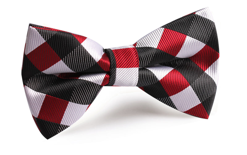 White Black Maroon Checkered Bow Tie | Plaid Pre-Tied Bowties for Men ...